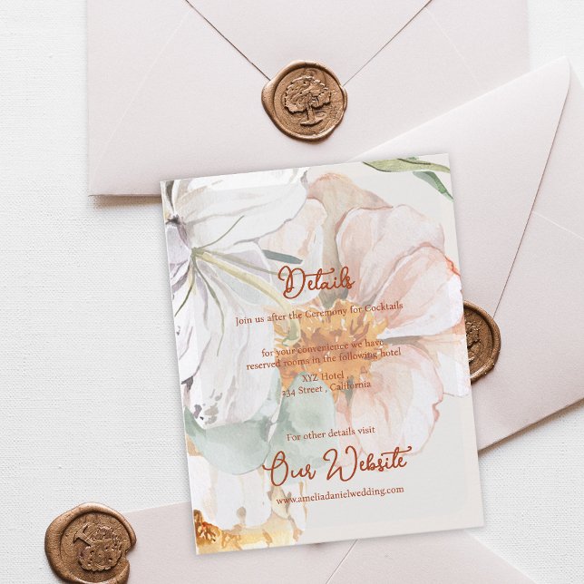 Cartão De Informações Wedding Details Card | Blush Peach Floral (Floral Wedding Details Card | Blush Peach Watercolor Information Insert)