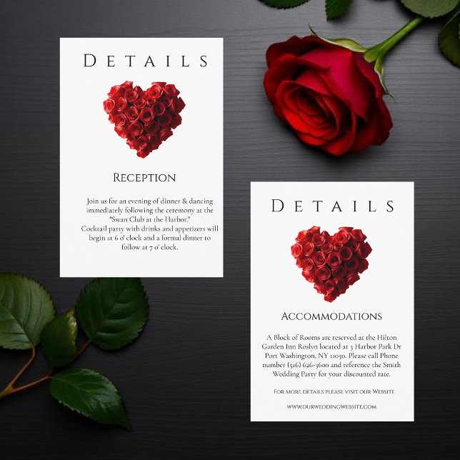 Cartão De Informações Wedding Details-Heart Shaped Red Roses (Wedding Details-Heart Shaped Red Roses Enclosure Card-Details)