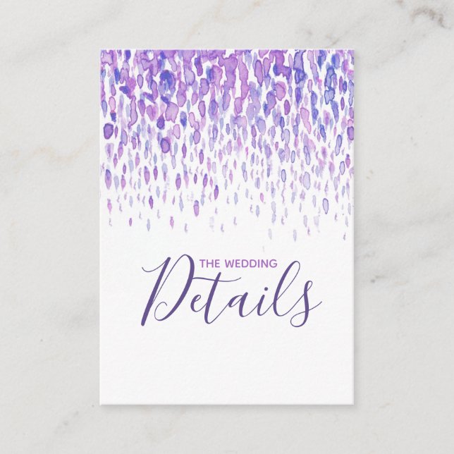 Cartão De Informações Wedding details purple cascade art enclosure card (Frente)