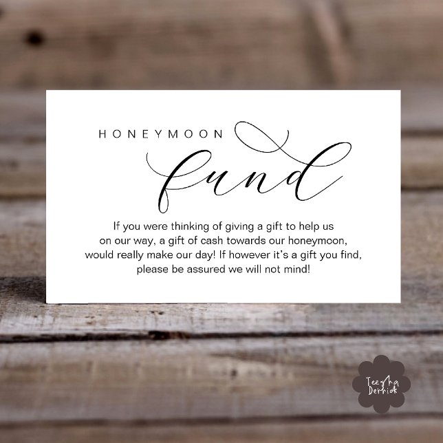 Cartão De Informações Wedding Honeymoon Fund, A Note on Gifts (Wedding Honeymoon Fund, A Note on Gifts, Wish, Cash, Modern Minimal Enclosure Card in Black White)
