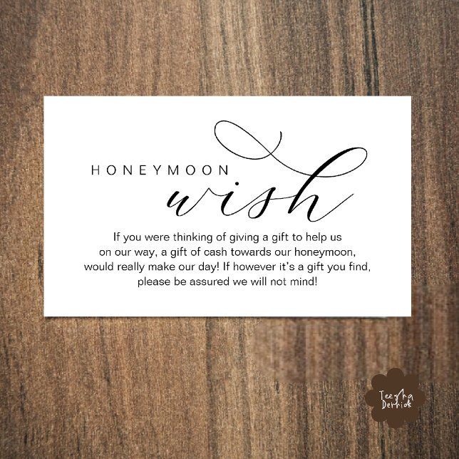 Cartão De Informações Wedding Honeymoon Wish, Fund, Minimal Clean (Wedding Honeymoon Fund, A Note on Gifts, Wish, Cash, Modern Minimal Enclosure Card in Black White)