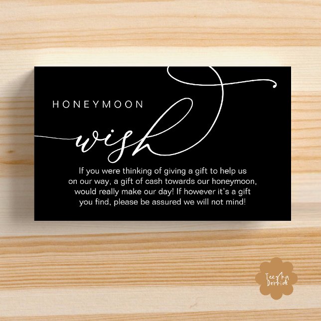 Cartão De Informações Wedding Honeymoon Wish, Wishing Well Gifts in Cash (Wedding Honeymoon Fund, Wishing Well Wish, Gifts in Cash Enclosure Card in Black White)