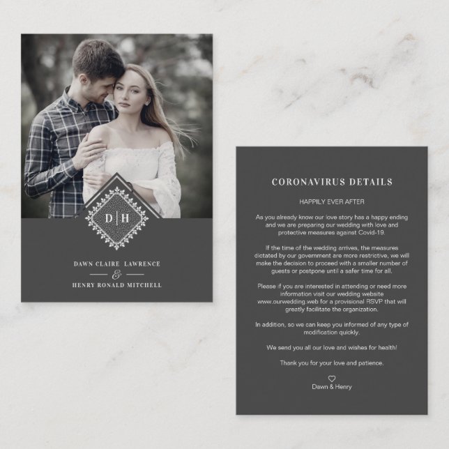 Cartão De Informações Wedding Initials Ornamental Lace Sophisticated (Frente/Verso)