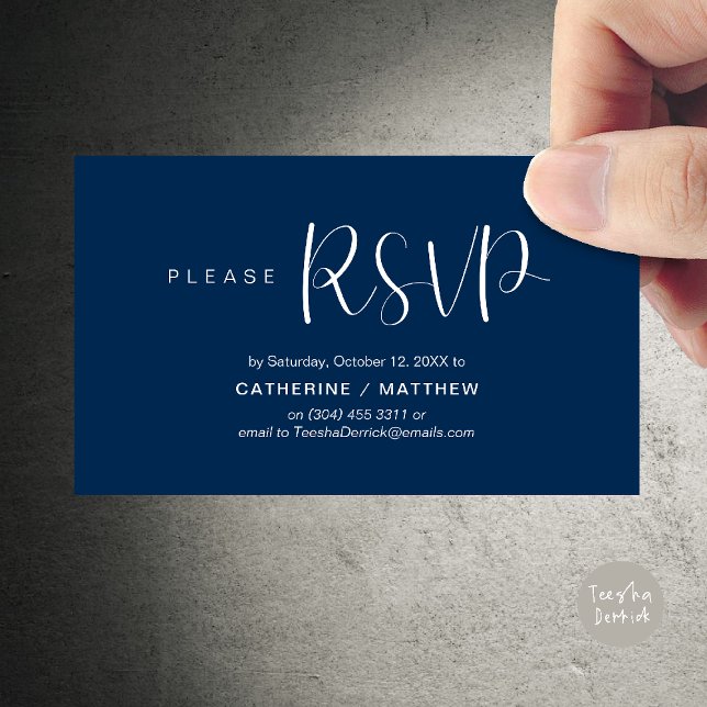 Cartão De Informações Wedding Invites RSVP Reminder, Modern Minimal (Wedding Invites RSVP Reminder enclosed card, Modern Minimal Navy Blue)