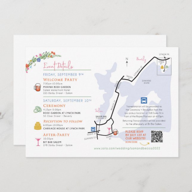 Cartão De Informações Wedding Map Enclosure Card - Custom Design Rebecca (Frente/Verso)