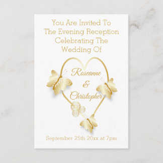 Cartão De Informações Wedding Reception Gold Coloured Heart Butterfly