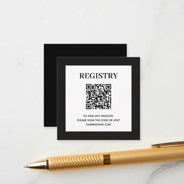 Cartão De Informações Wedding Registry QR Code Black (Frente/Verso In Situ)