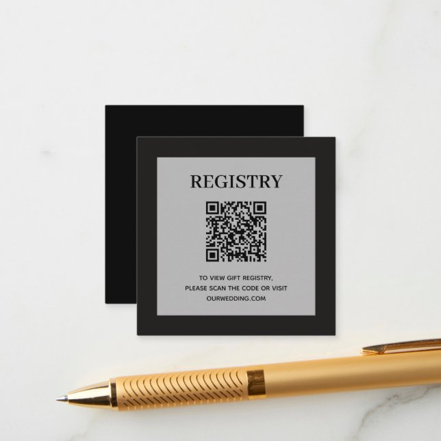 Cartão De Informações Wedding Registry QR Code Black (Frente/Verso In Situ)