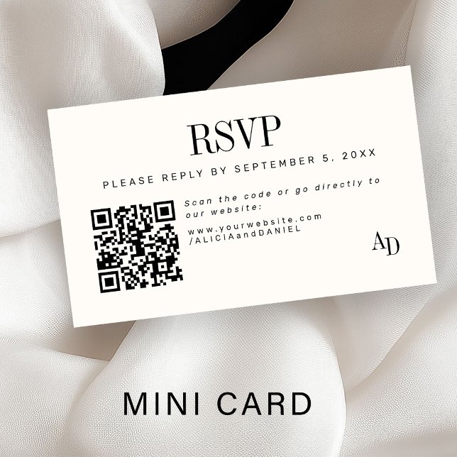 Cartão De Informações Wedding RSVP insert QR code ivory black enclosure (Criador carregado)