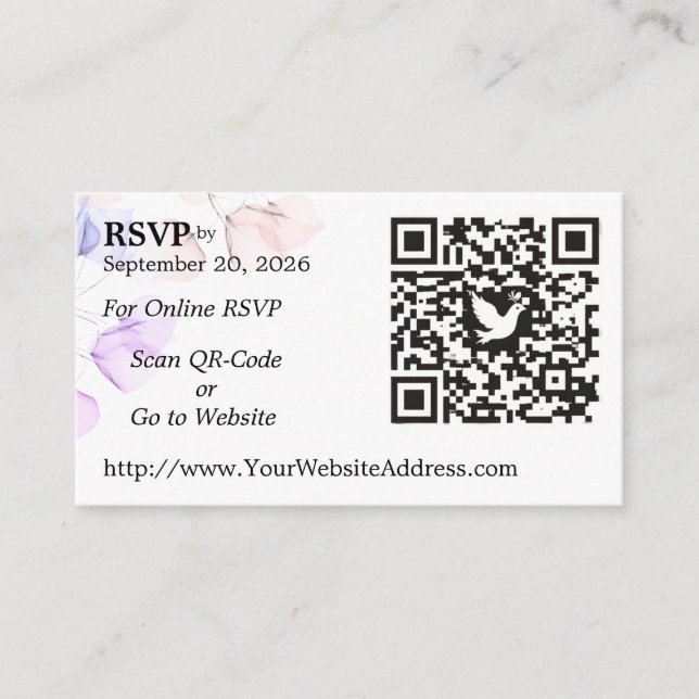 Cartão De Informações Wedding RSVP QR Code Enclosure Card Leaf Design (Frente)