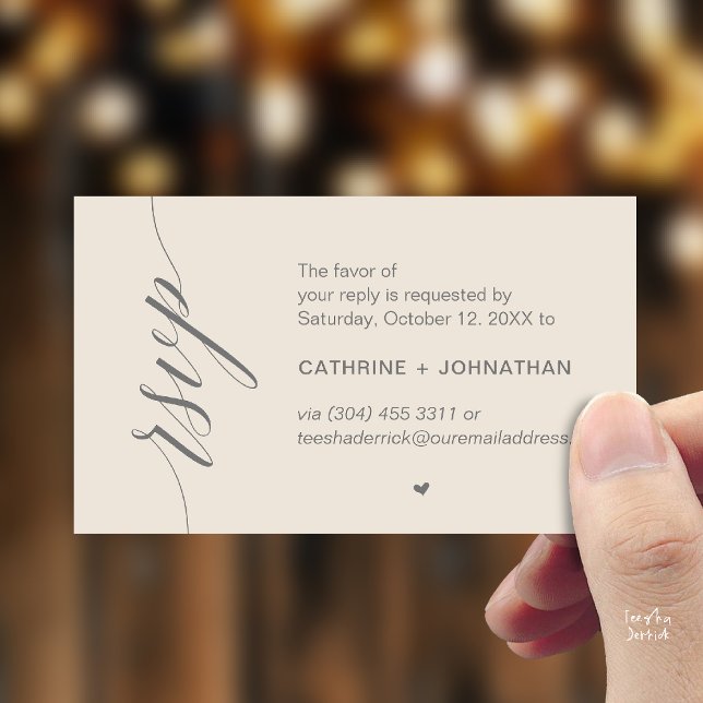 Cartão De Informações Wedding RSVP via Text Message or Email, Reminder (Wedding RSVP via Text Message, Phone  or Email, Reminder Enclosure Card in cream and grey)
