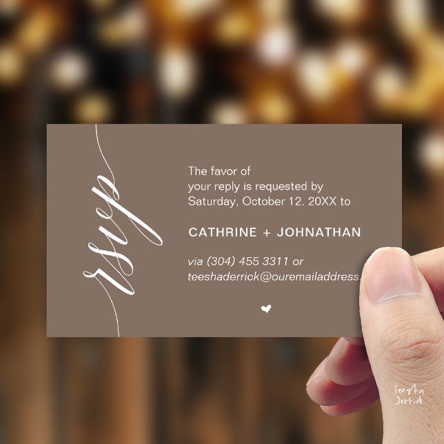 Cartão De Informações Wedding RSVP via Text Message or Email, Reminder (Wedding RSVP via Text Message, Phone  or Email, Reminder Enclosure Card in taupe Brown)