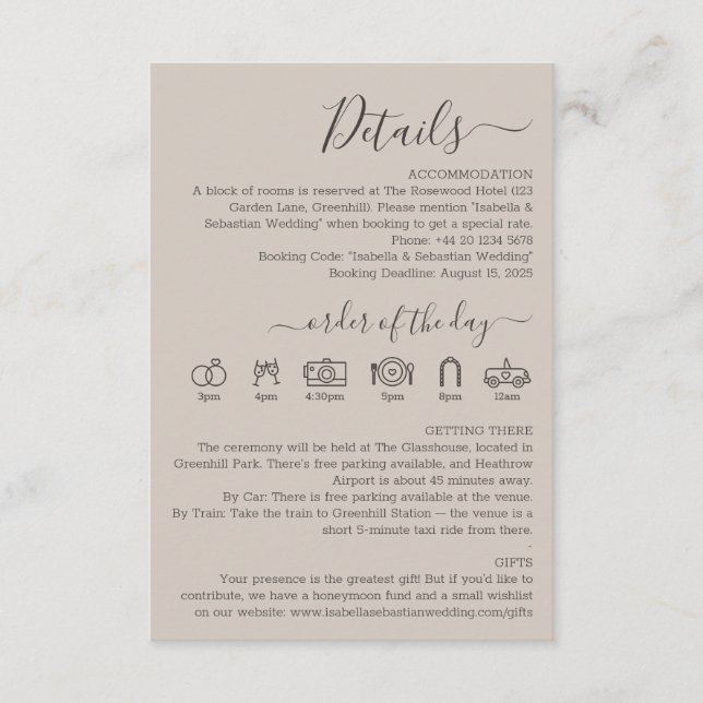 Cartão De Informações Wedding Soft Beige Details (Frente)