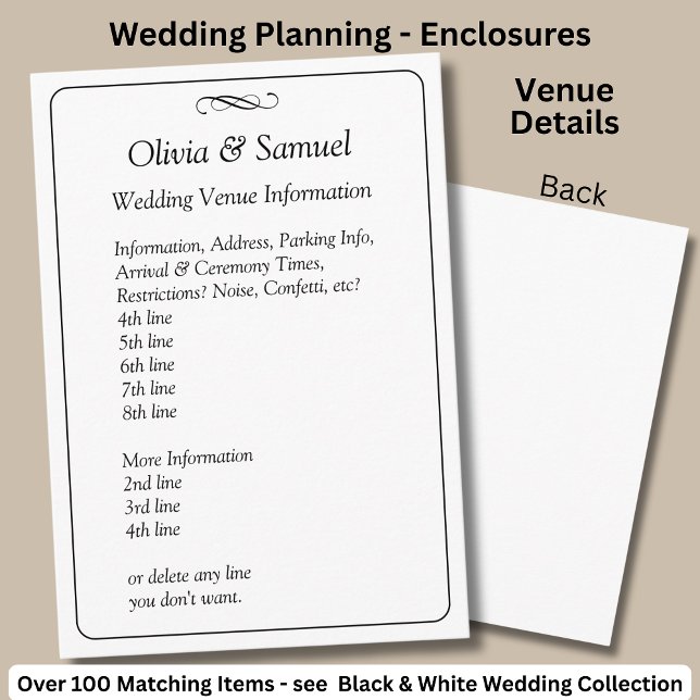 Cartão De Informações Wedding Venue info - Black White Infinity Scroll, (Criador carregado)