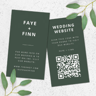 Cartão De Informações Wedding Website   QR Code Green Scandi Minimalist