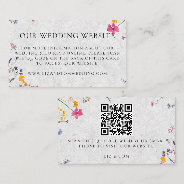Cartão De Informações Wedding Website QR Code Wildflower Garden Ivory (Frente/Verso)