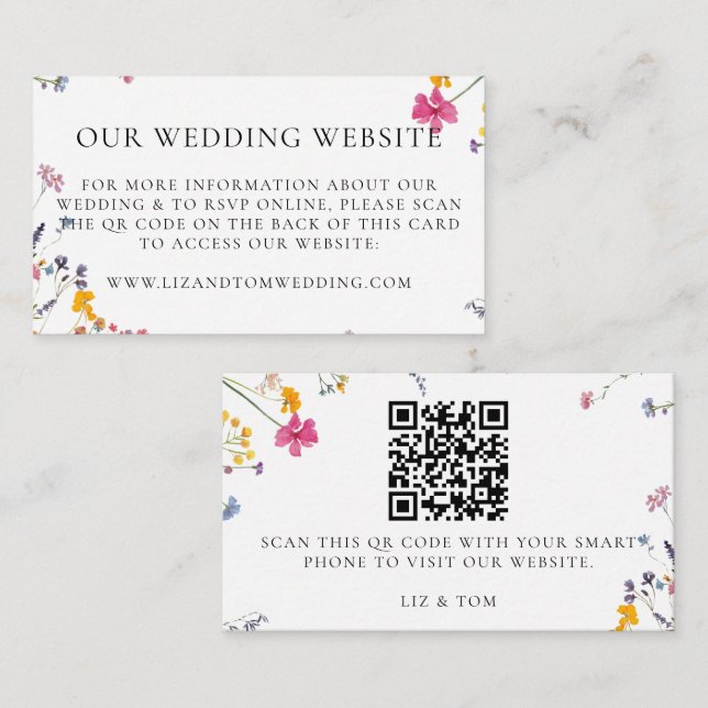 Cartão De Informações Wedding Website QR Code Wildflower Garden White (Frente/Verso)