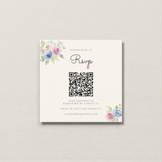 Cartão De Informações  Wedding Website RSVP QR Code Photo pastel florals (Criador carregado)