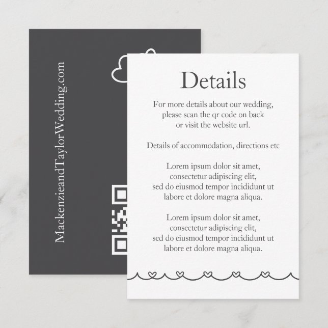 Cartão De Informações Wedding Whimsical Doodles Grey and White (Frente/Verso)