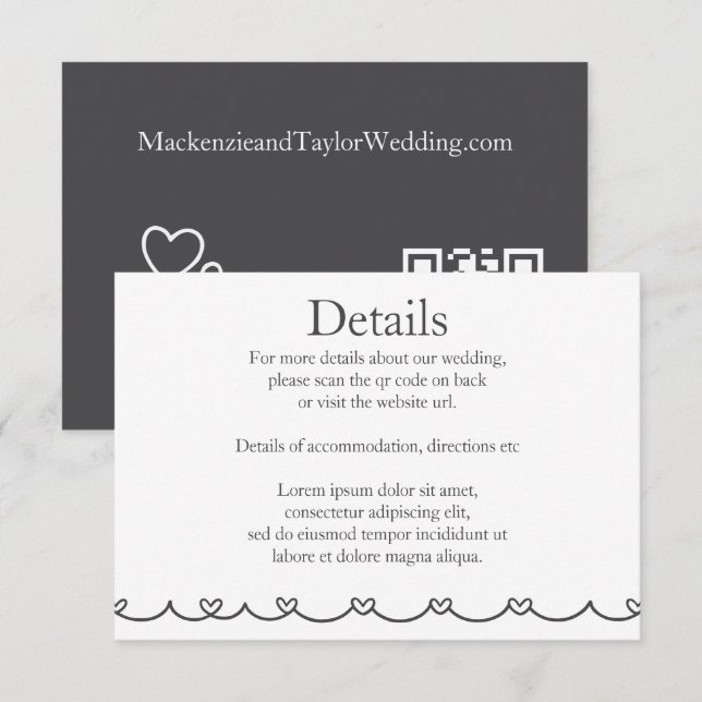Cartão De Informações Wedding Whimsical Doodles Grey and White (Frente/Verso)