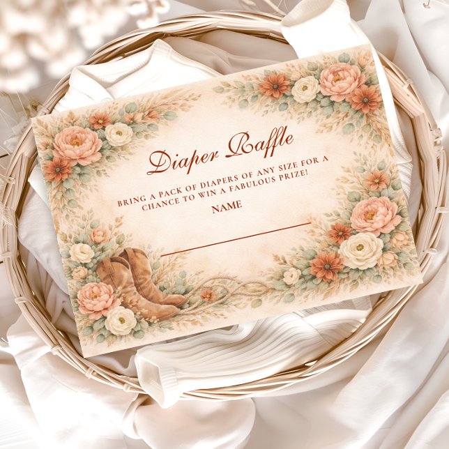 Cartão De Informações Western Floral Cowgirl Baby Shower Diapper Raffle (Criador carregado)
