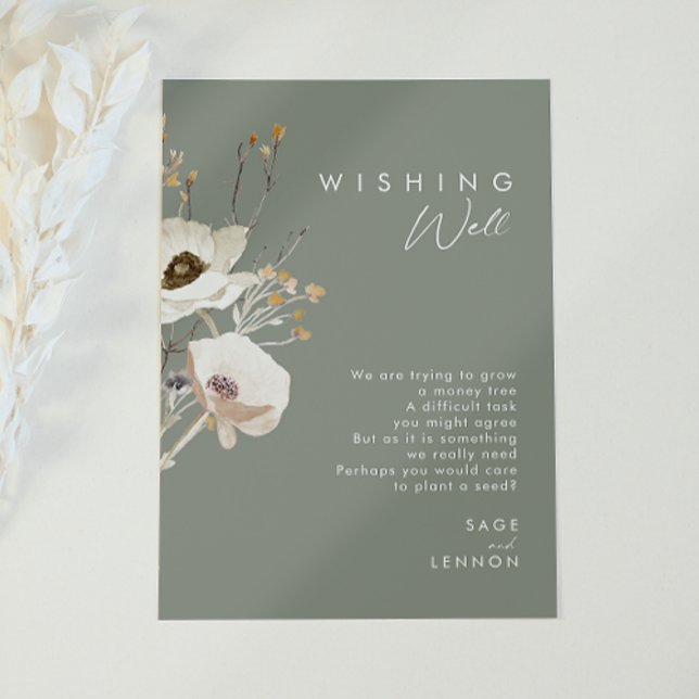 Cartão De Informações Whimsic Wildflower | Sage Weding Wishing well (Criador carregado)