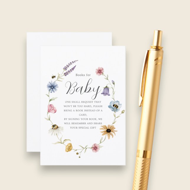 Cartão De Informações Whimsical Bee Floral Books for Baby Card (Criador carregado)