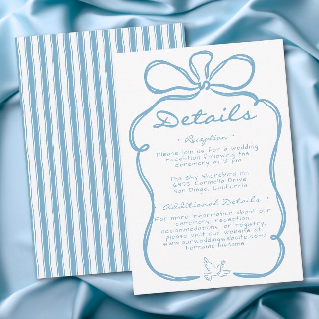 Cartão De Informações Whimsical Blue Hand Drawn Floral Stripe Wedding (Whimsical Blue Hand Drawn Floral Stripe Wedding Enclosure Card)