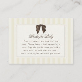 Cartão De Informações Whimsical Brown Bow Striped Books for Baby