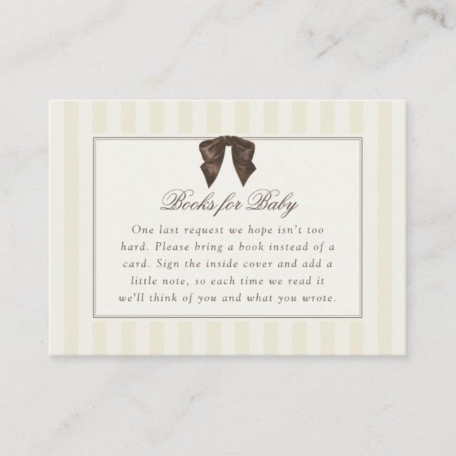 Cartão De Informações Whimsical Brown Bow Striped Books for Baby (Frente)