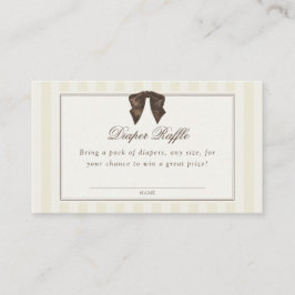 Cartão De Informações Whimsical Brown Bow Striped Diaper Raffle