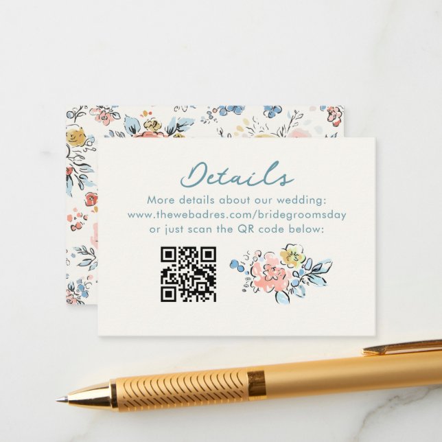 Cartão De Informações Whimsical Funky Hand Drawn Wedding Details QR (Frente/Verso In Situ)