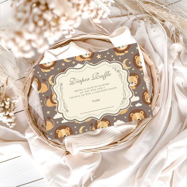 Cartão De Informações Whimsical Neutral Safari Lion Baby Diapper Raffle (Criador carregado)