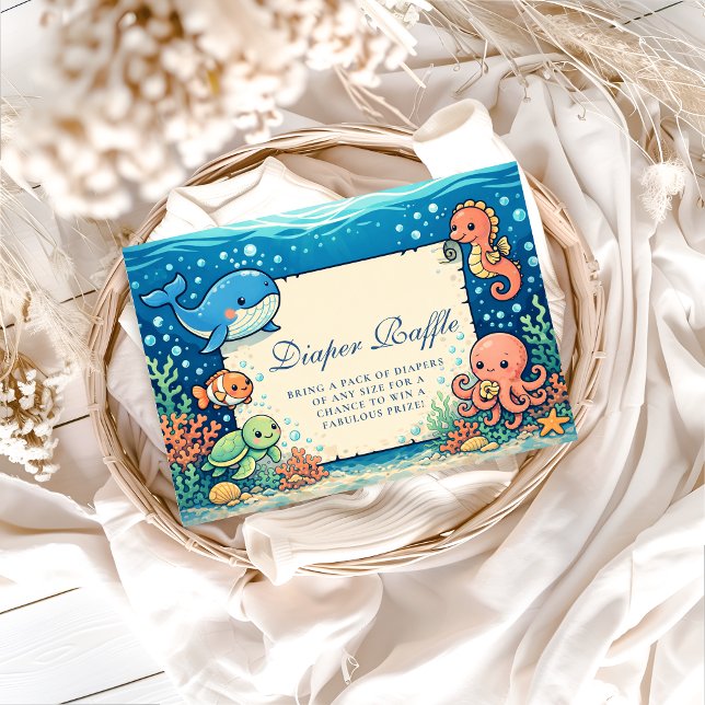 Cartão De Informações Whimsical Ocean Friends Diapper Raffle (Criador carregado)
