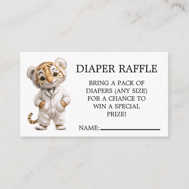 Cartão De Informações Whimsical Pajama Parade Tiger Diaper Raffle (Frente)