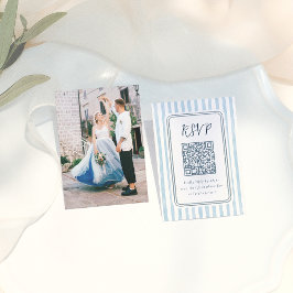 Cartão De Informações Whimsical Retro Blue Stripes Wedding RSVP 