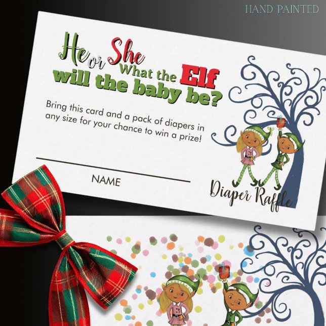 Cartão De Informações Whimsical What the Elf Gender Reveal Diaper Raffle (Whimsical What the Elf Gender Reveal Diaper Raffle Enclosure Card)