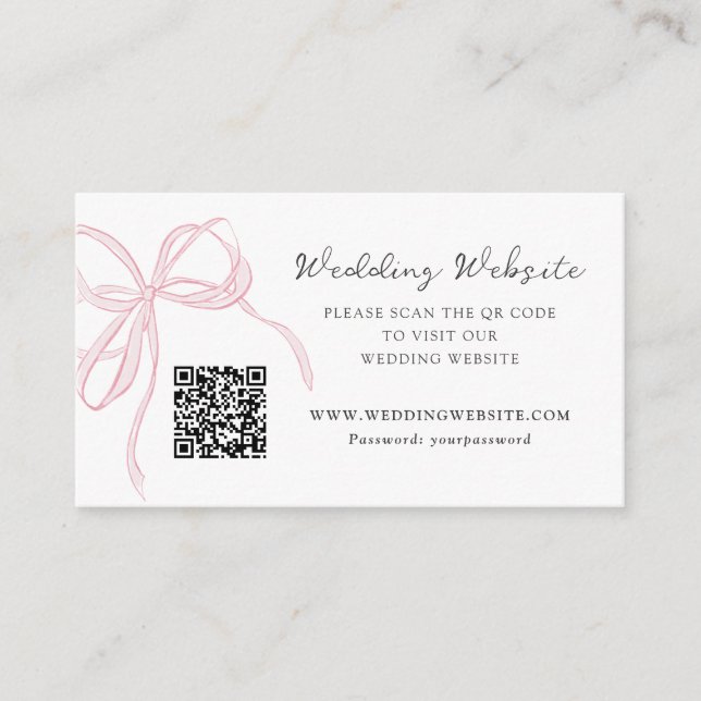 Cartão De Informações Whimsy Pink Bow Wedding QR Code (Frente)