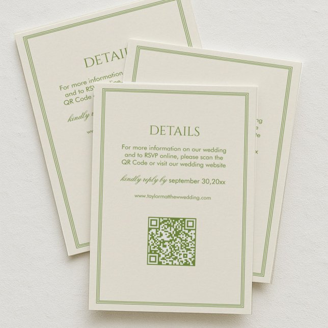Cartão De Informações White and Green Wedding Details Qr Code (Criador carregado)