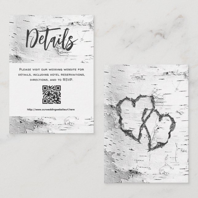 Cartão De Informações White Birch Details QR code Wedding Enclosure (Frente/Verso)