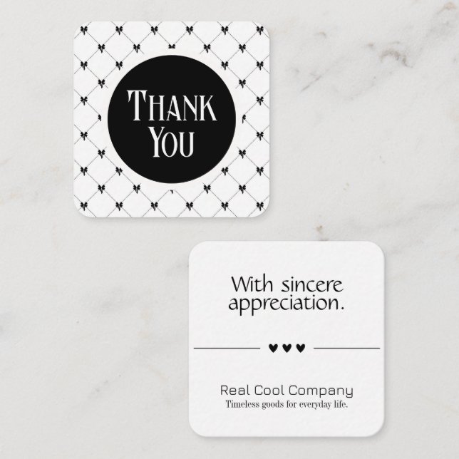 Cartão De Informações White & Black Bow Monogram Thank You Card (Frente/Verso)