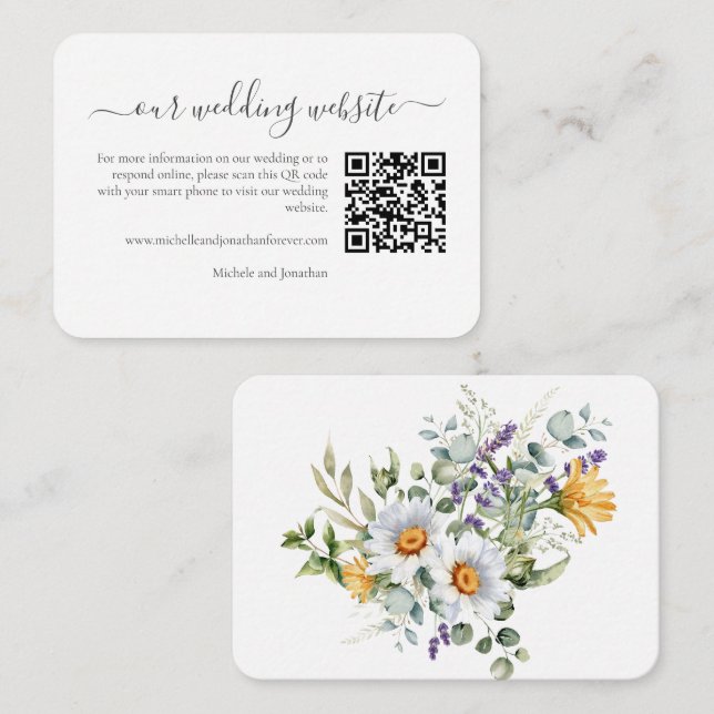 Cartão De Informações White Daisies Casamento RSVP Detalhes do Código QR (Frente/Verso)