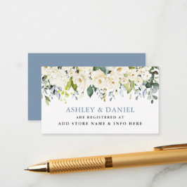 Cartão De Informações White Floral Dusty Blue Weding Registry