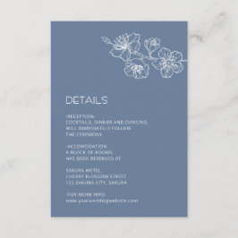 Cartão De Informações White Floral Line Art Dusty Blue Wedding
