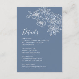 Cartão De Informações White Floral Line Art Dusty Blue Wedding
