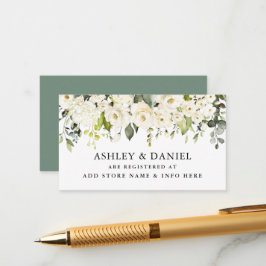 Cartão De Informações White Floral Sage Green Wedding Registry