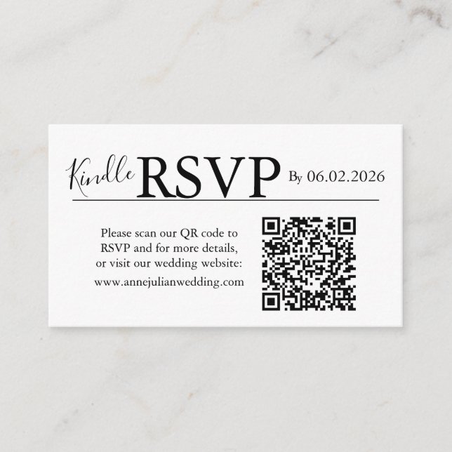Cartão De Informações White landscape RSVP QR Code Card  Modern Wedding (Frente)
