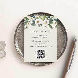 Cartão De Informações White Peony | RSVP de Casamento de Código QR Flora