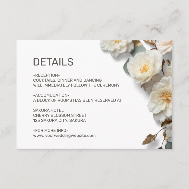 Cartão De Informações White Roses Textured Flowerds Details (Frente)