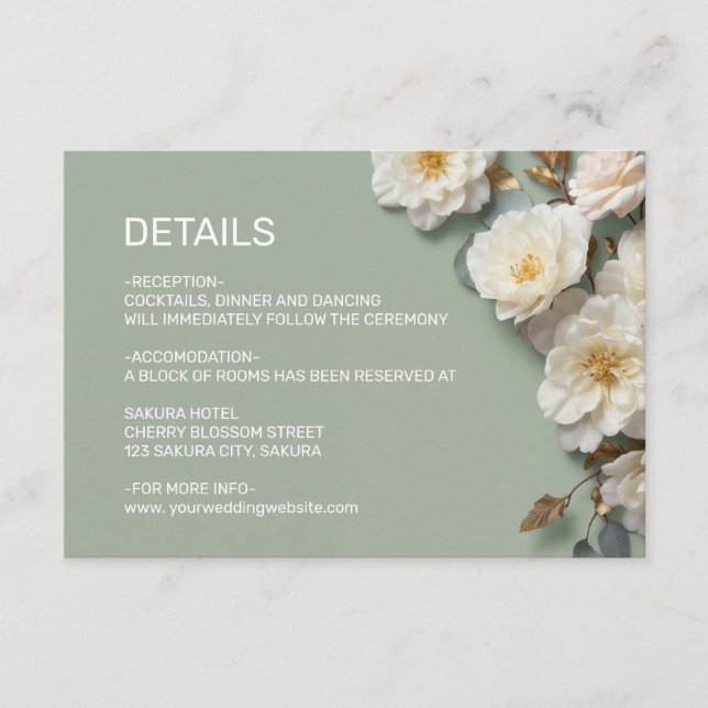 Cartão De Informações White Roses Textured Flowerds Details (Frente)